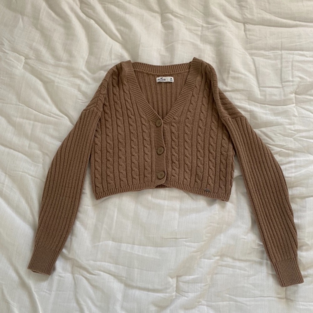 M brown cropped cardigan from hollister